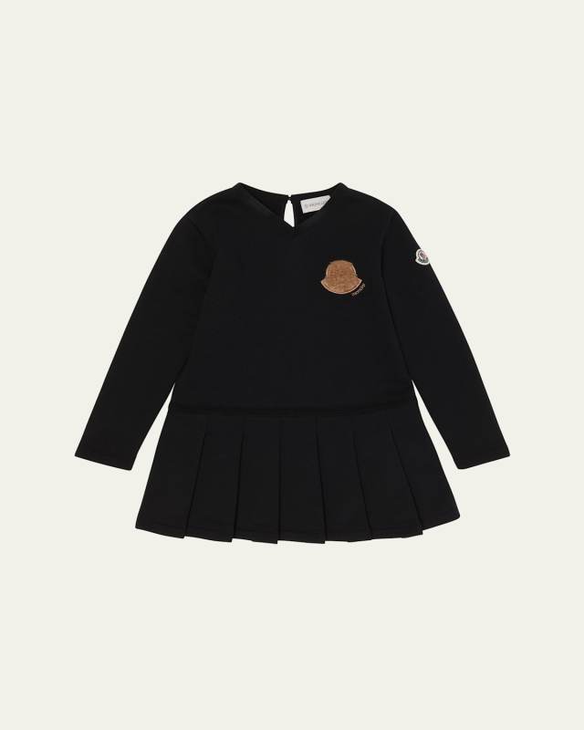 Girl's Logo Detail Pleated Sweatshirt Dress, Size 12-14